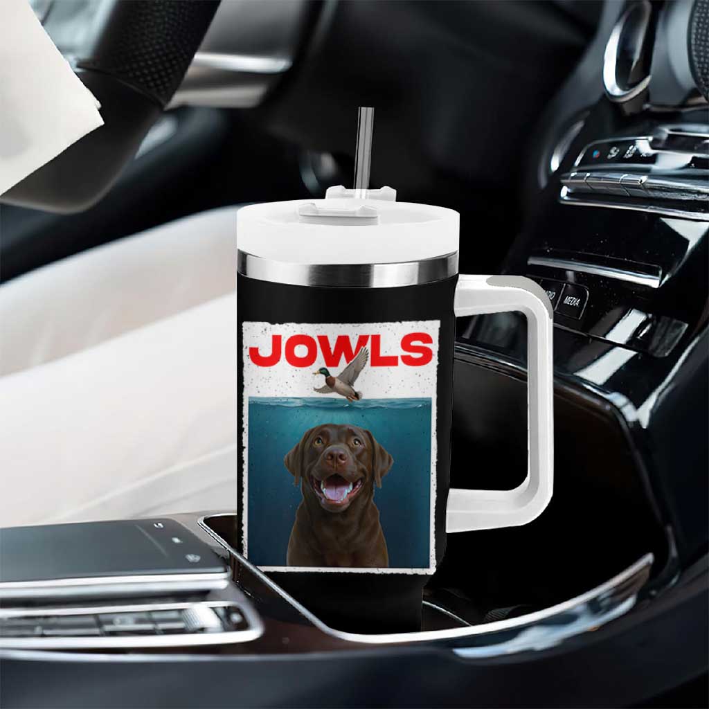 Chocolate Labrador Retriever Tumbler With Handle Funny Jowls Horror Dog Poster - Wonder Print Shop