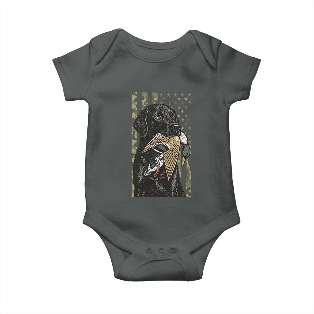 Patriotic Black Lab Baby Onesie Hunting Dog American Flag Camo Gift - Wonder Print Shop