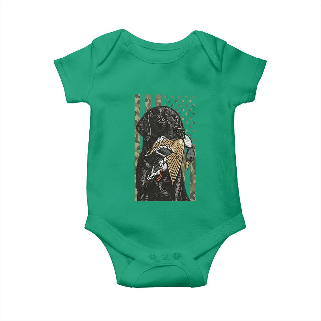 Patriotic Black Lab Baby Onesie Hunting Dog American Flag Camo Gift - Wonder Print Shop