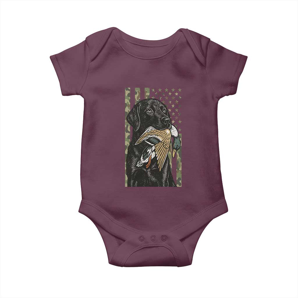 Patriotic Black Lab Baby Onesie Hunting Dog American Flag Camo Gift - Wonder Print Shop