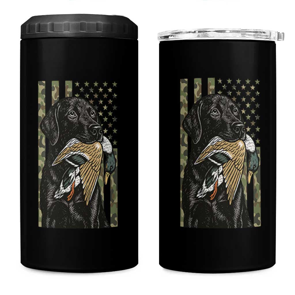 Patriotic Black Lab 4 in 1 Can Cooler Tumbler Hunting Dog American Flag Camo Gift - Wonder Print Shop