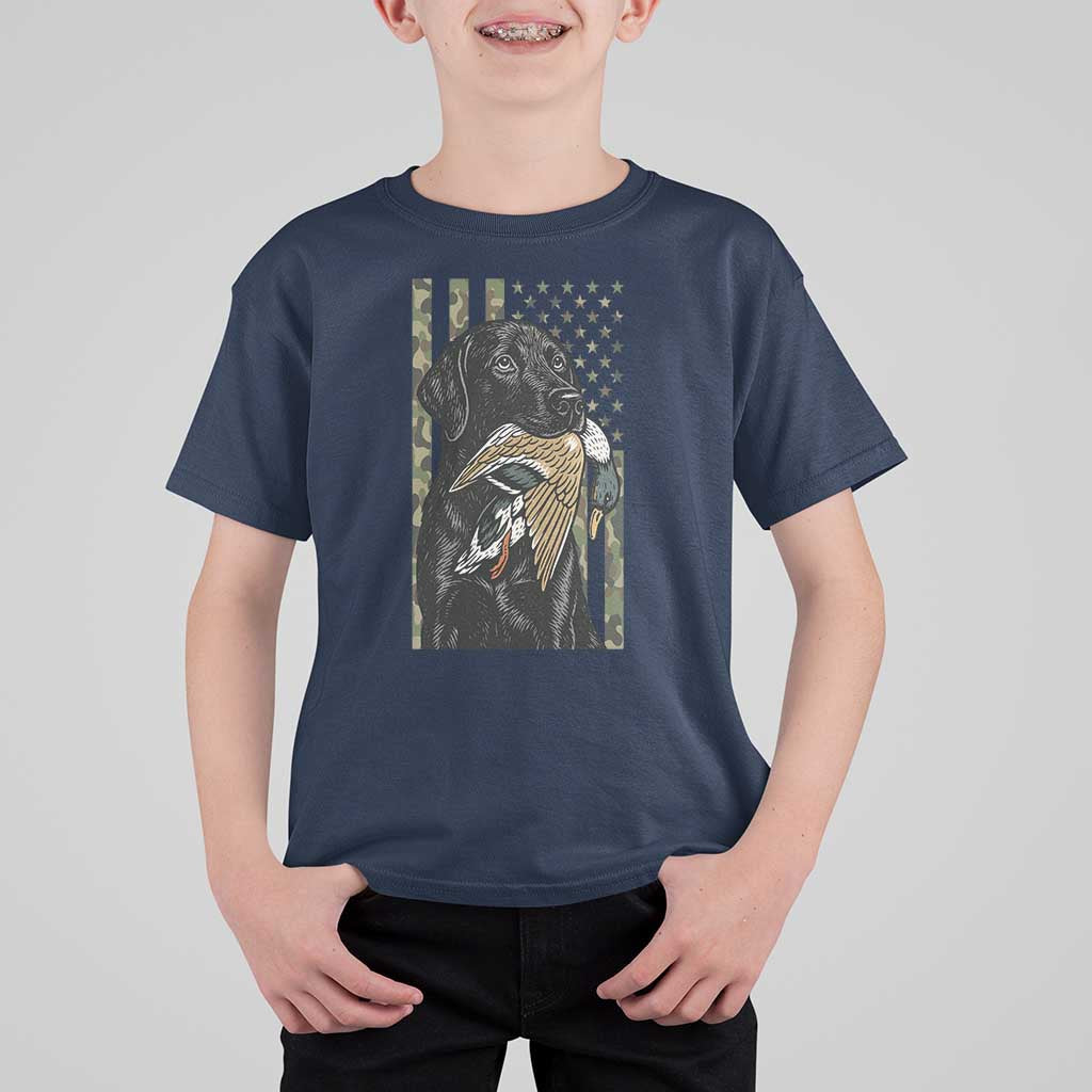 Patriotic Black Lab T Shirt For Kid Hunting Dog American Flag Camo Gift - Wonder Print Shop