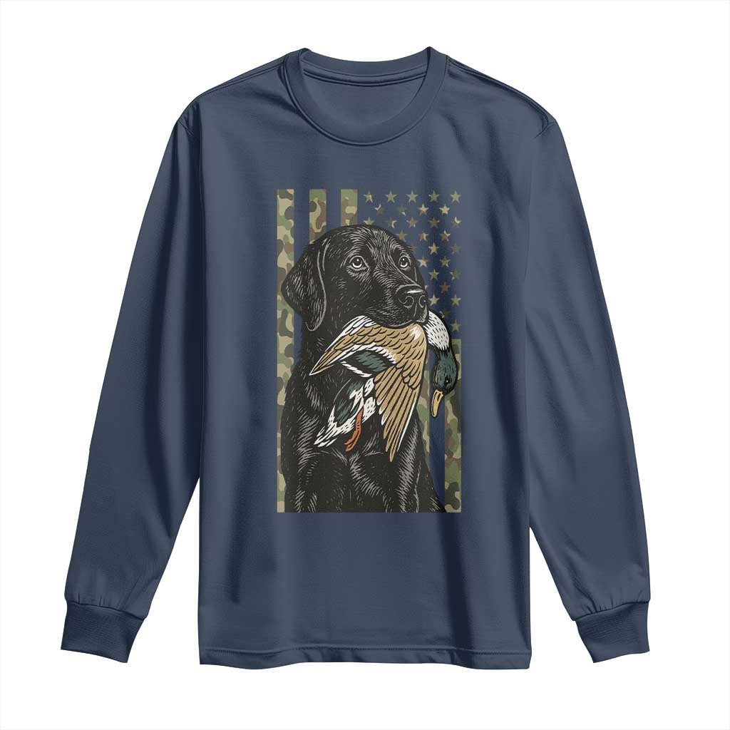 Patriotic Black Lab Long Sleeve Shirt Hunting Dog American Flag Camo Gift - Wonder Print Shop