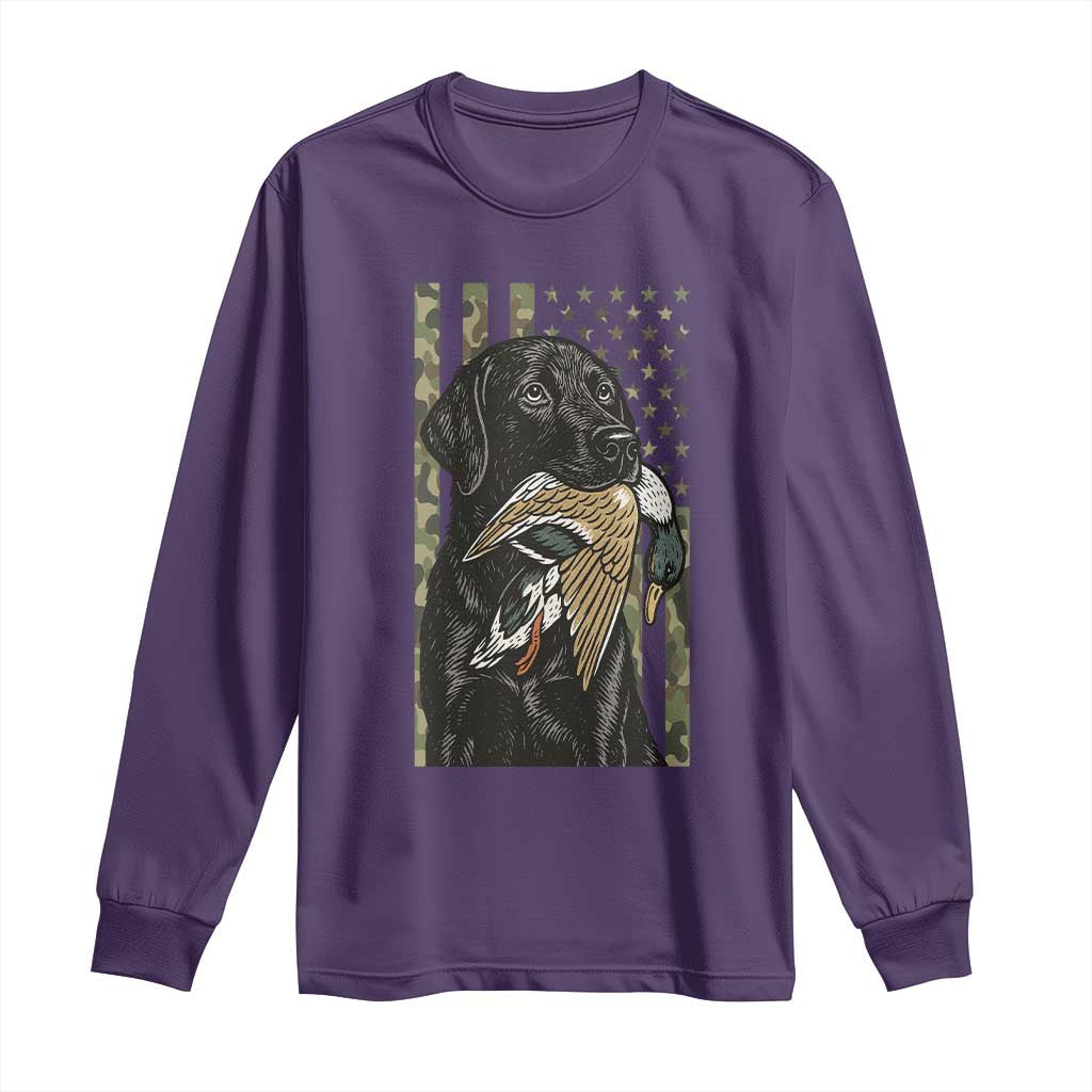 Patriotic Black Lab Long Sleeve Shirt Hunting Dog American Flag Camo Gift - Wonder Print Shop