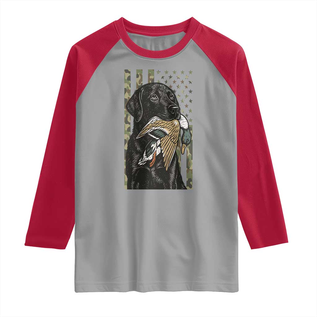 Patriotic Black Lab Raglan Shirt Hunting Dog American Flag Camo Gift - Wonder Print Shop