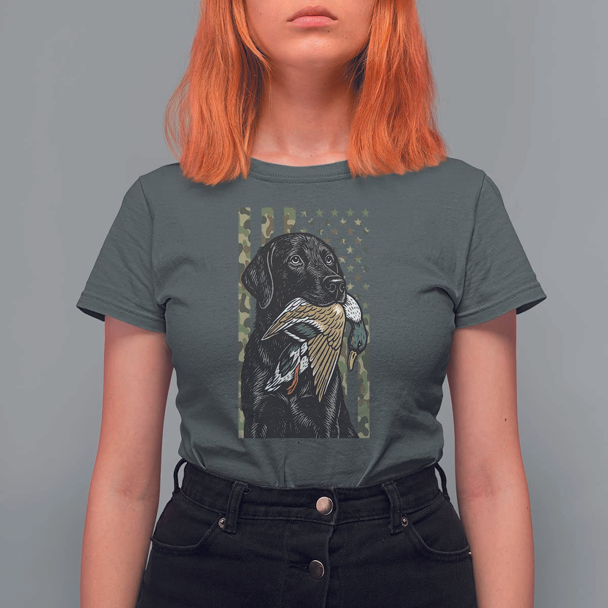 Patriotic Black Lab T Shirt For Women Hunting Dog American Flag Camo Gift - Wonder Print Shop