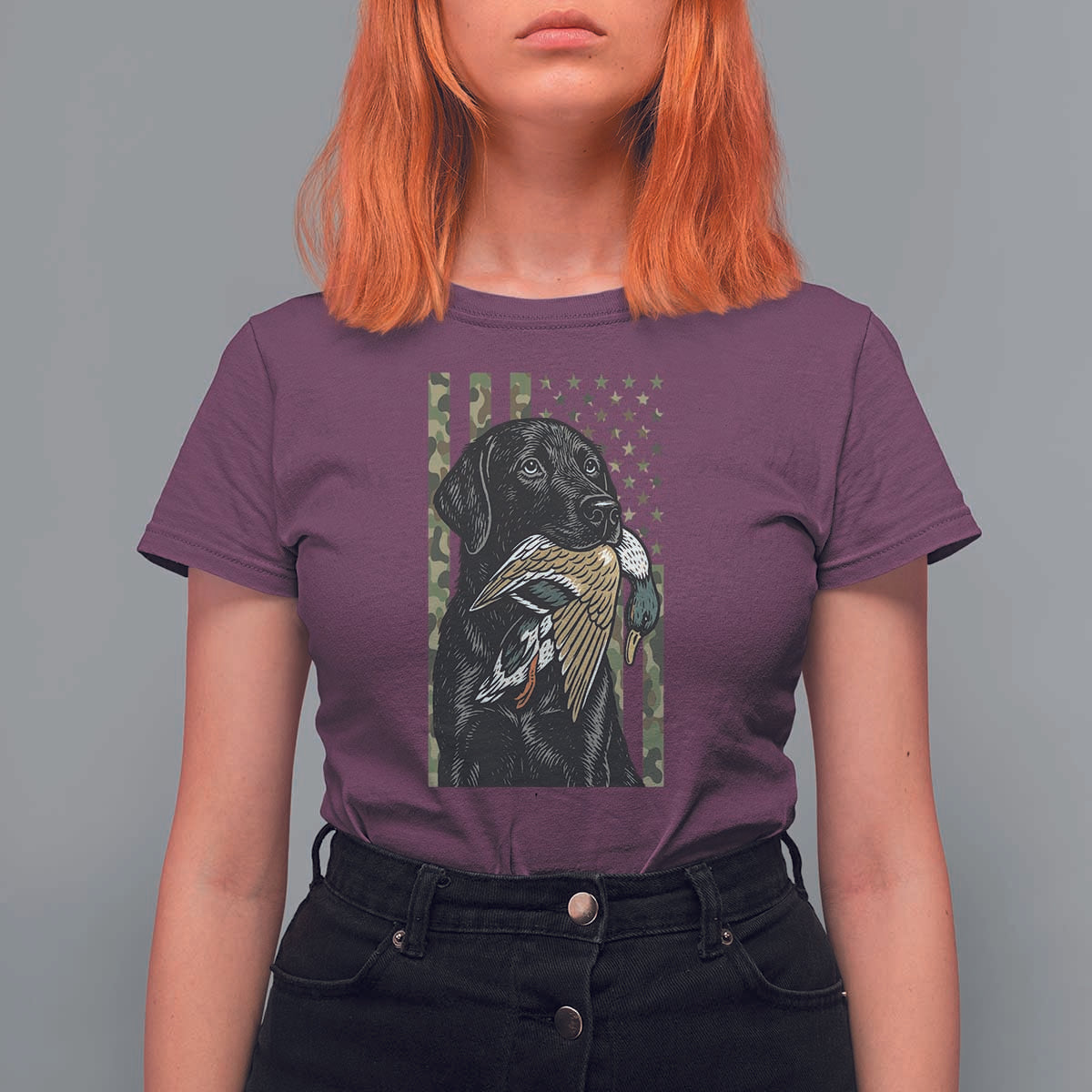 Patriotic Black Lab T Shirt For Women Hunting Dog American Flag Camo Gift - Wonder Print Shop