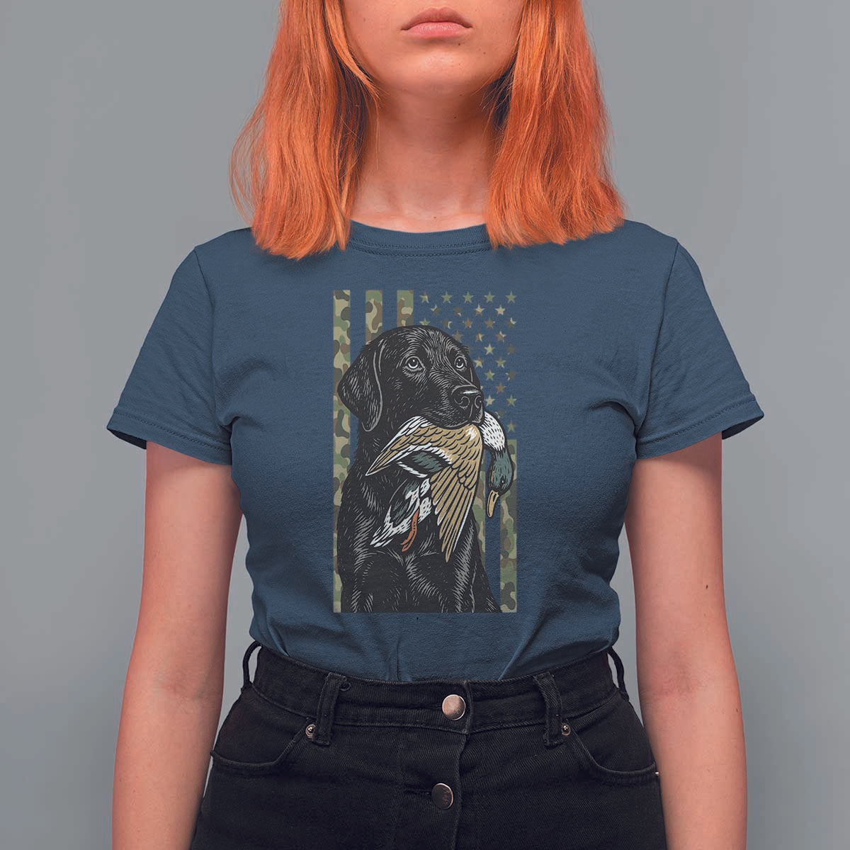 Patriotic Black Lab T Shirt For Women Hunting Dog American Flag Camo Gift - Wonder Print Shop