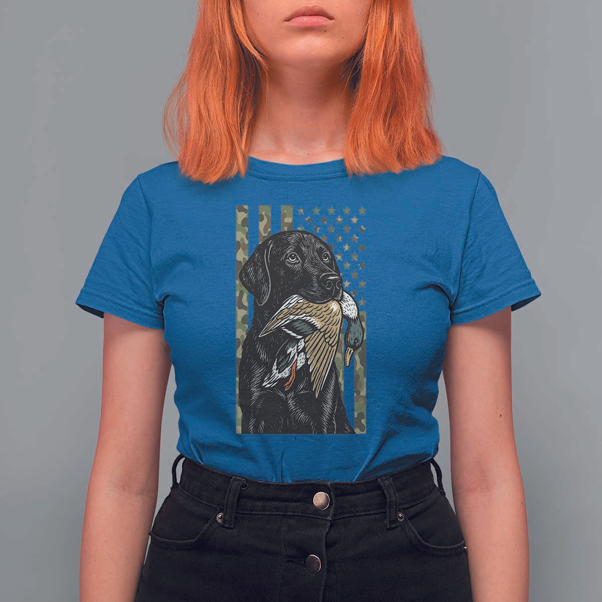 Patriotic Black Lab T Shirt For Women Hunting Dog American Flag Camo Gift - Wonder Print Shop