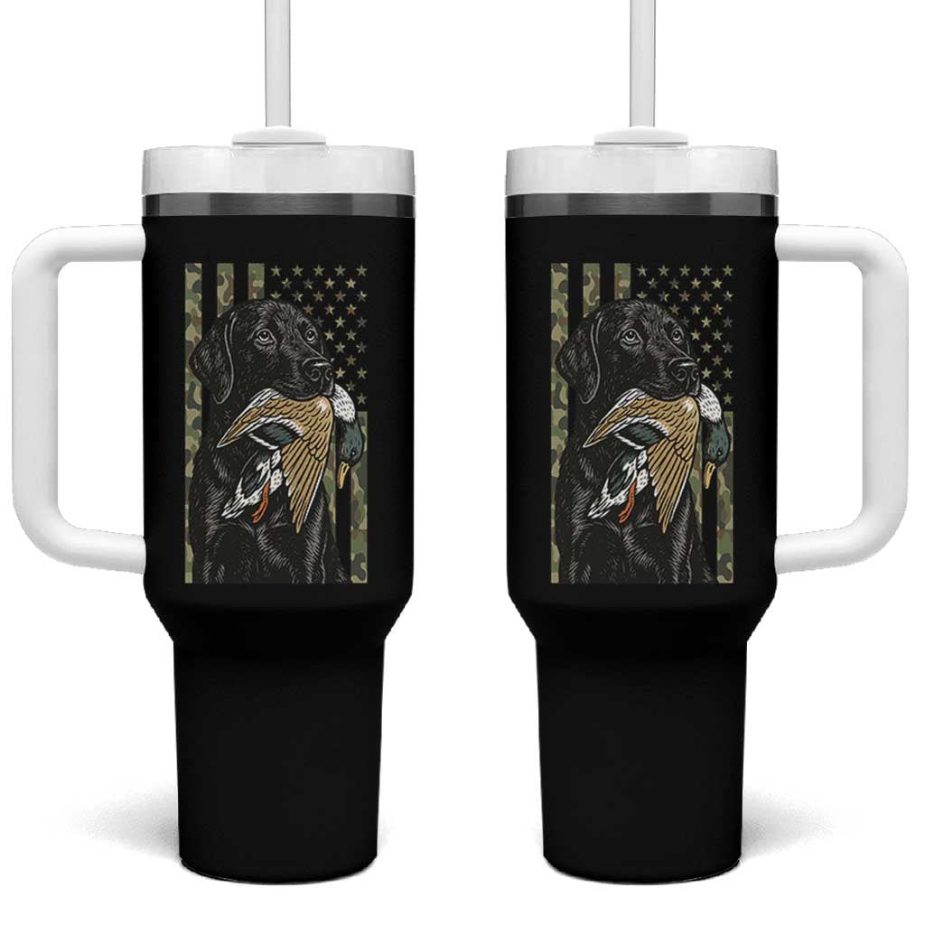 Patriotic Black Lab Tumbler With Handle Hunting Dog American Flag Camo Gift - Wonder Print Shop