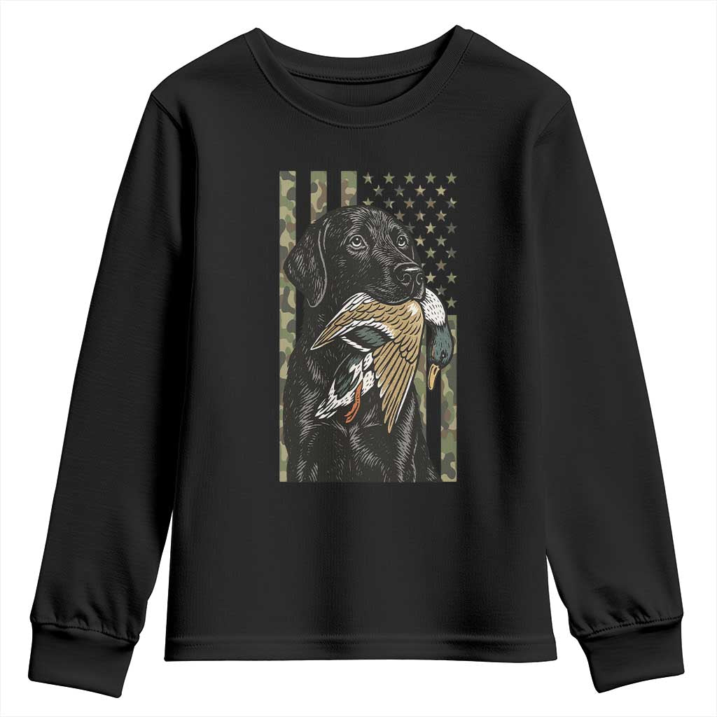 Patriotic Black Lab Youth Sweatshirt Hunting Dog American Flag Camo Gift - Wonder Print Shop