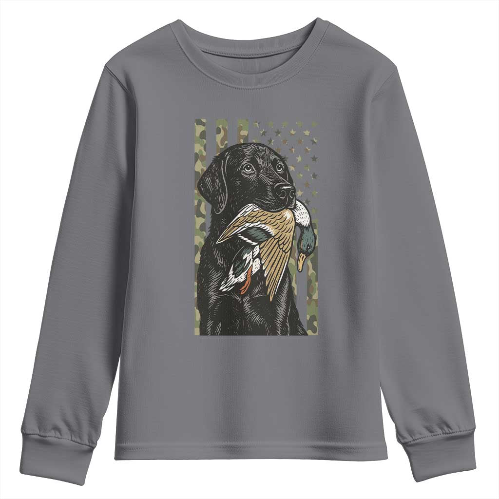 Patriotic Black Lab Youth Sweatshirt Hunting Dog American Flag Camo Gift - Wonder Print Shop