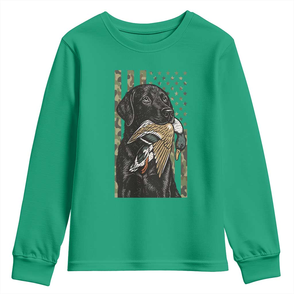 Patriotic Black Lab Youth Sweatshirt Hunting Dog American Flag Camo Gift - Wonder Print Shop