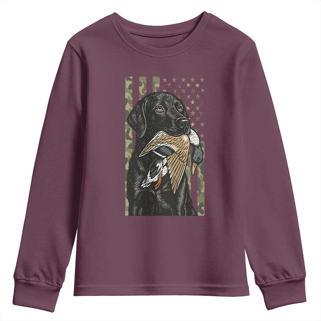 Patriotic Black Lab Youth Sweatshirt Hunting Dog American Flag Camo Gift - Wonder Print Shop
