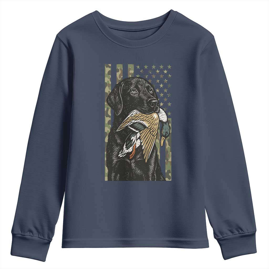 Patriotic Black Lab Youth Sweatshirt Hunting Dog American Flag Camo Gift - Wonder Print Shop