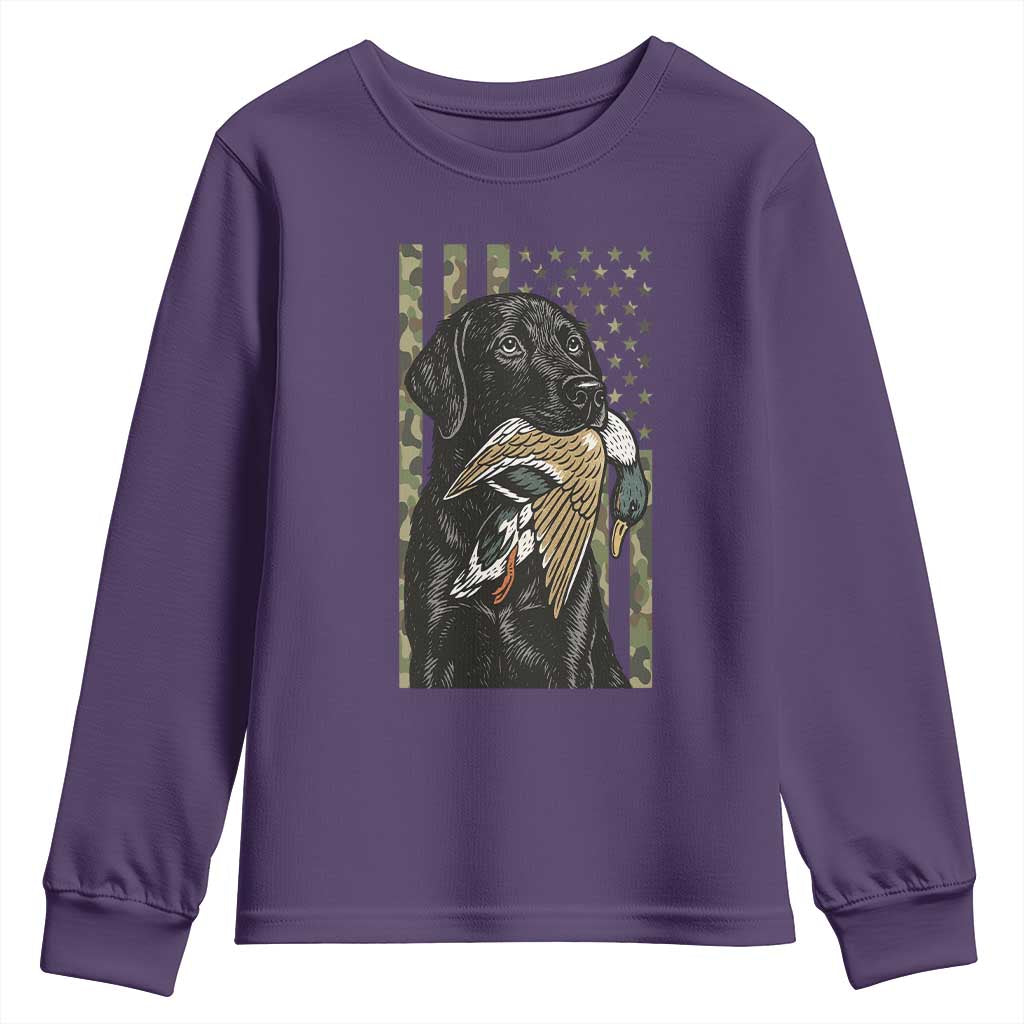 Patriotic Black Lab Youth Sweatshirt Hunting Dog American Flag Camo Gift - Wonder Print Shop