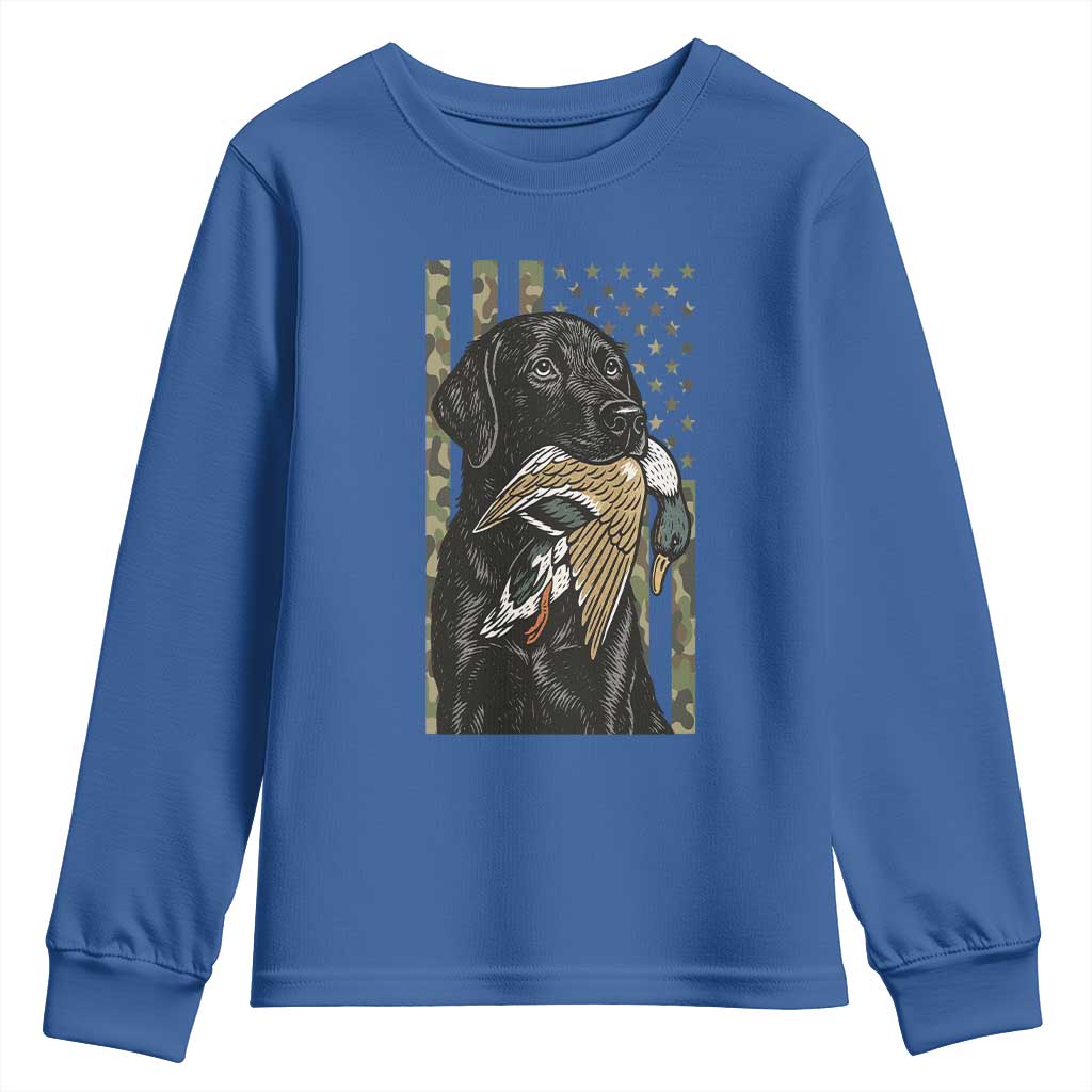 Patriotic Black Lab Youth Sweatshirt Hunting Dog American Flag Camo Gift - Wonder Print Shop