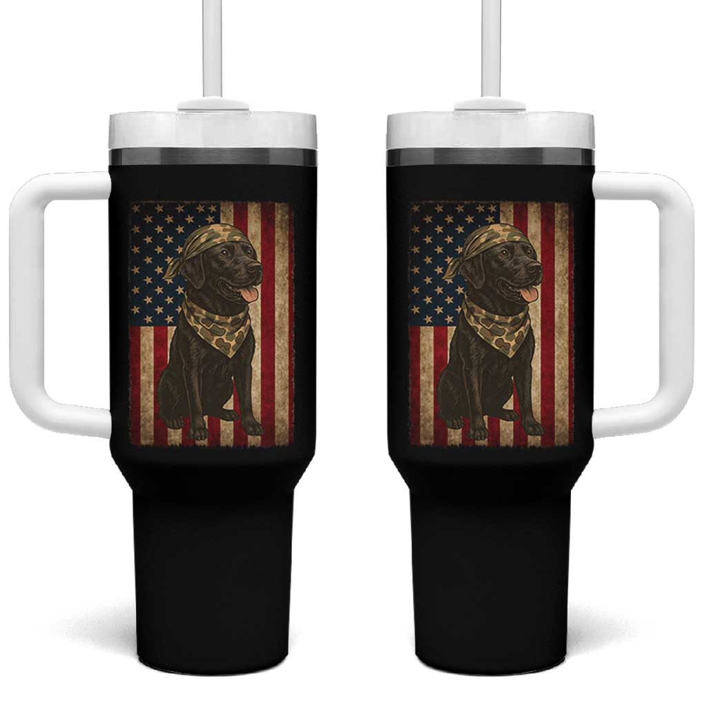 Black Labrador Tumbler With Handle Hunting American Flag Dog Lover Gift - Wonder Print Shop