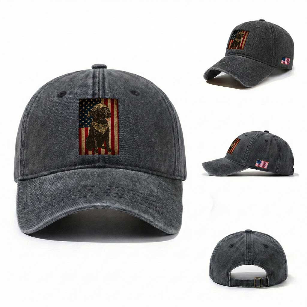 Black Labrador Washed Cotton Baseball Cap Hunting American Flag Dog Lover Gift