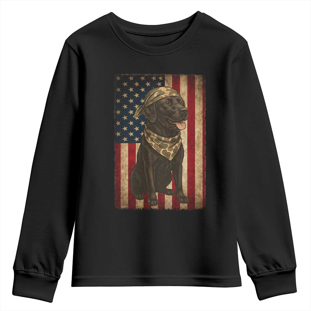 Black Labrador Youth Sweatshirt Hunting American Flag Dog Lover Gift - Wonder Print Shop