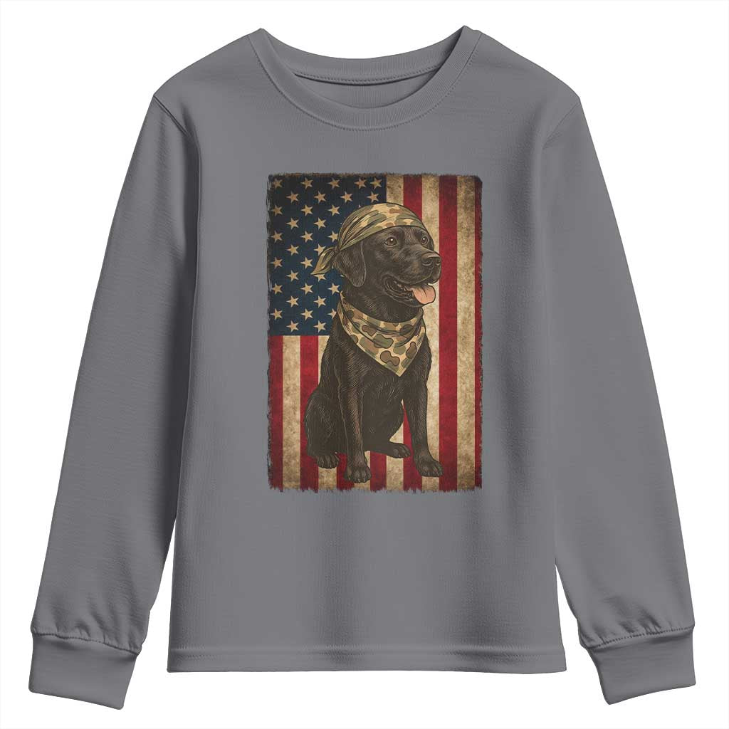 Black Labrador Youth Sweatshirt Hunting American Flag Dog Lover Gift - Wonder Print Shop