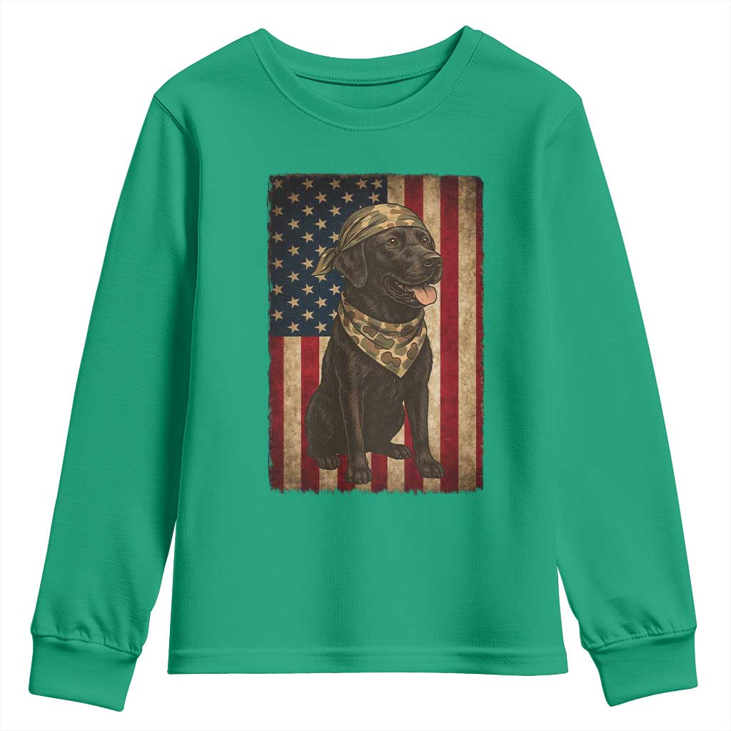 Black Labrador Youth Sweatshirt Hunting American Flag Dog Lover Gift - Wonder Print Shop
