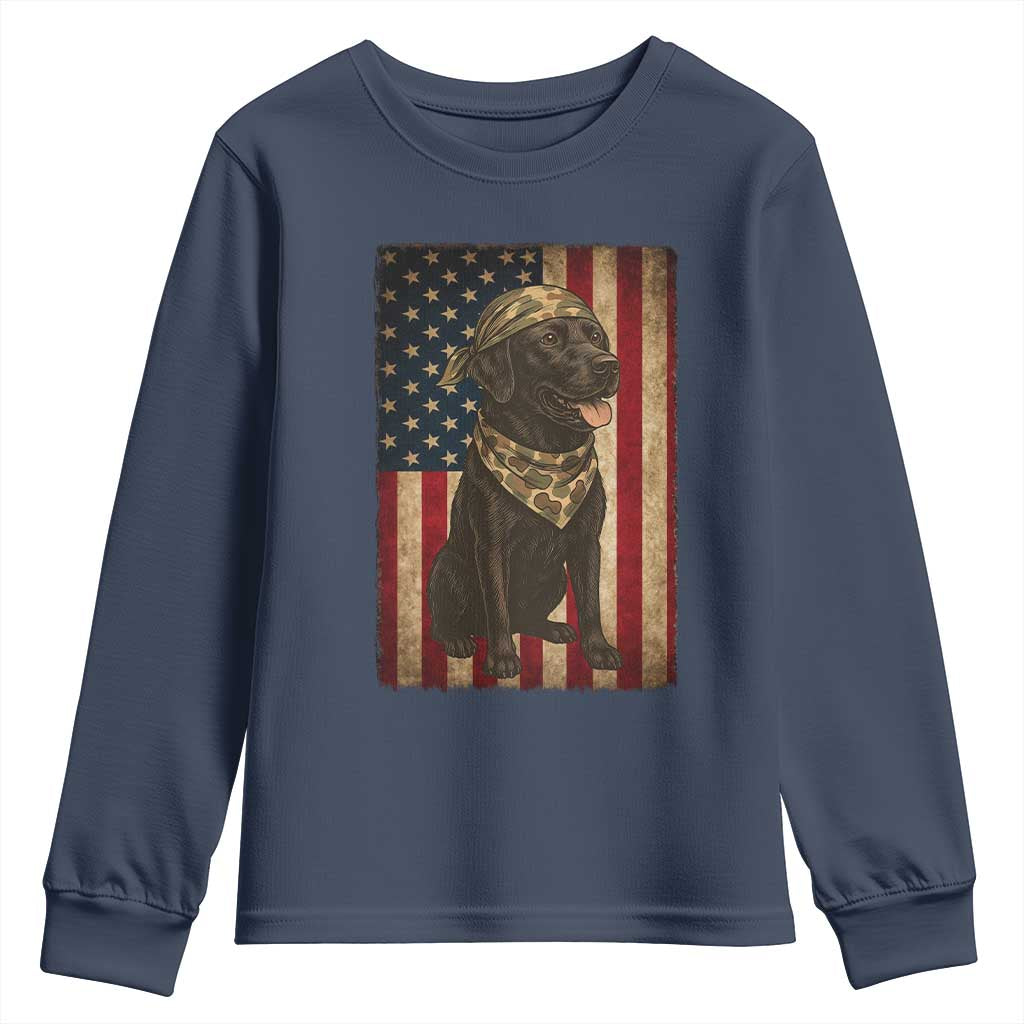 Black Labrador Youth Sweatshirt Hunting American Flag Dog Lover Gift - Wonder Print Shop