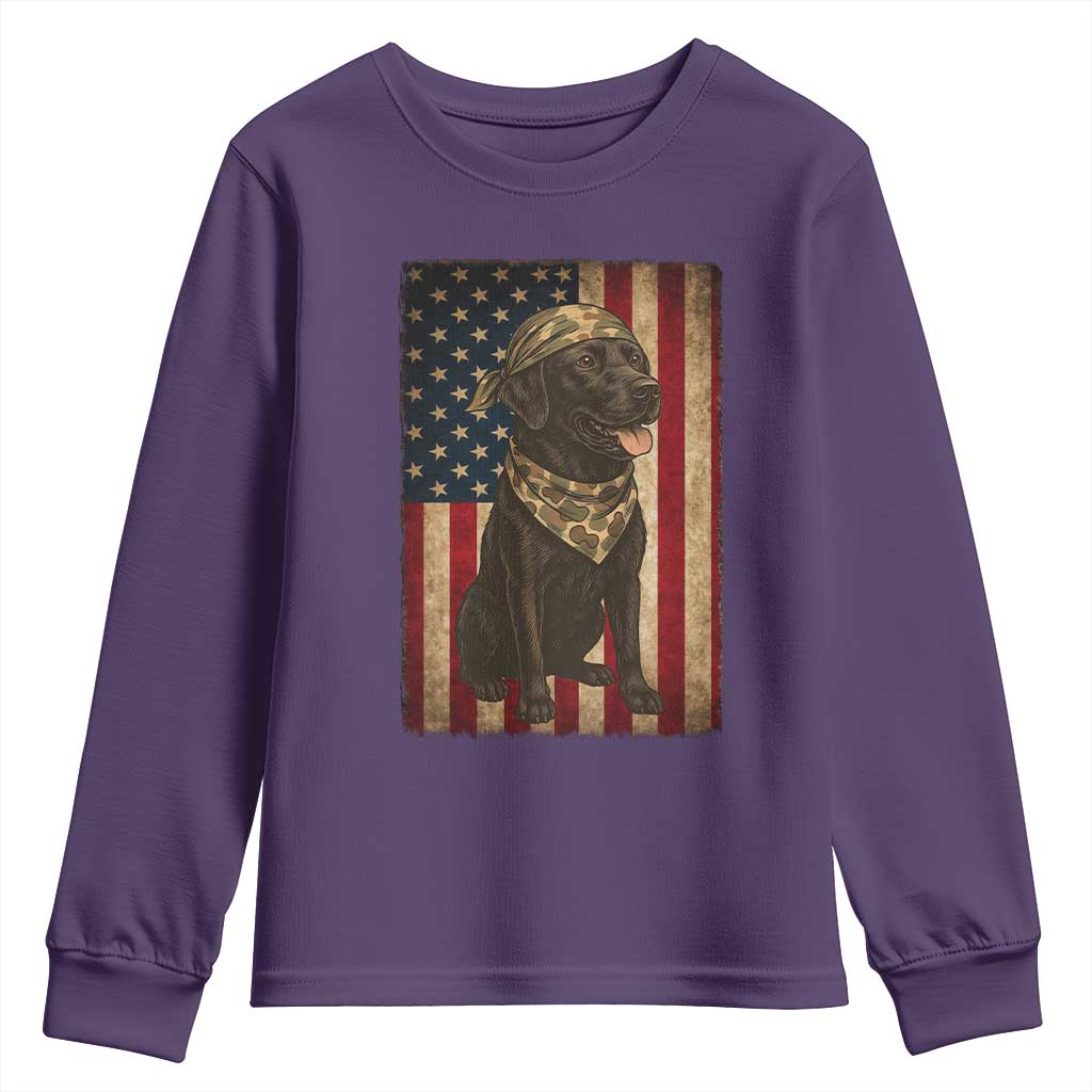 Black Labrador Youth Sweatshirt Hunting American Flag Dog Lover Gift - Wonder Print Shop