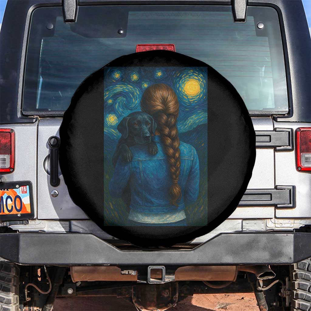 Starry Night Art Parody Spare Tire Cover Girl And Labrador Retriever Dog Mom Gift - Wonder Print Shop