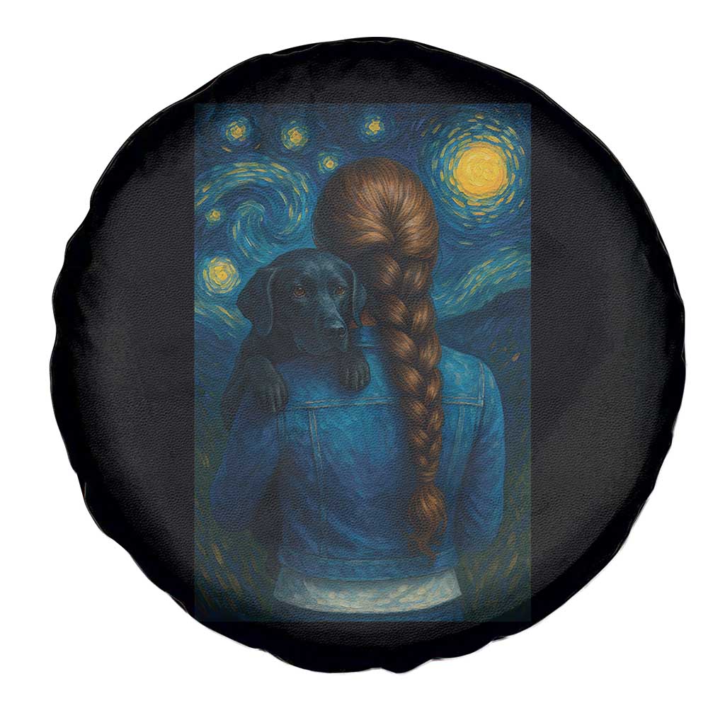 Starry Night Art Parody Spare Tire Cover Girl And Labrador Retriever Dog Mom Gift - Wonder Print Shop