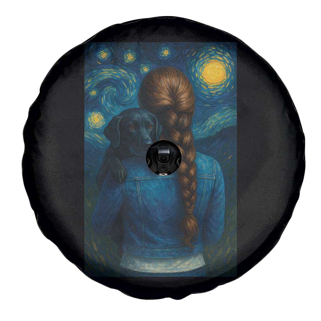 Starry Night Art Parody Spare Tire Cover Girl And Labrador Retriever Dog Mom Gift - Wonder Print Shop