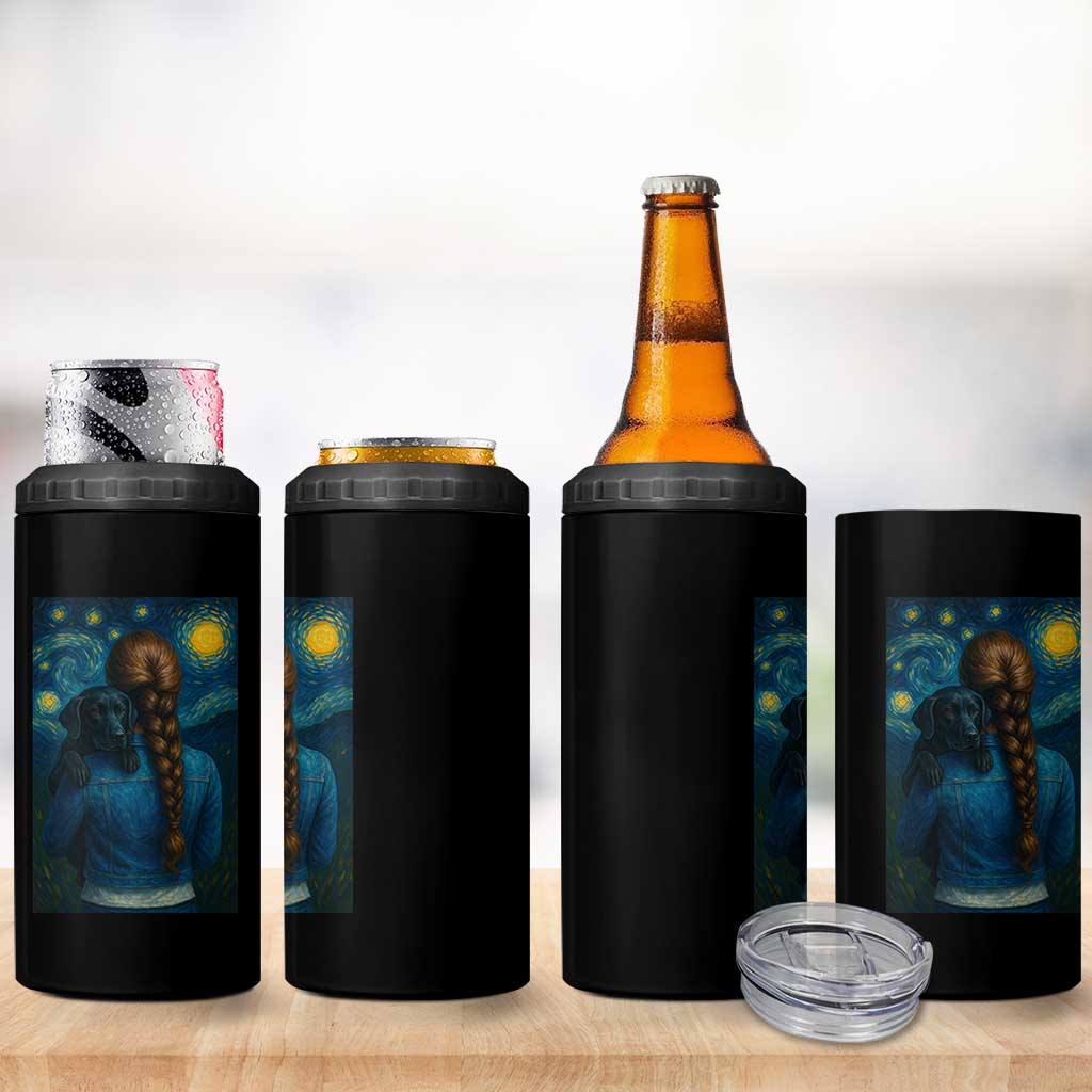 Starry Night Art Parody 4 in 1 Can Cooler Tumbler Girl And Labrador Retriever Dog Mom Gift - Wonder Print Shop