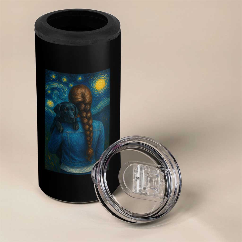 Starry Night Art Parody 4 in 1 Can Cooler Tumbler Girl And Labrador Retriever Dog Mom Gift - Wonder Print Shop