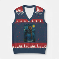 Starry Night Art Parody V-Neck Knit Sweater Vest Girl And Labrador Retriever Dog Mom Gift - Wonder Print Shop