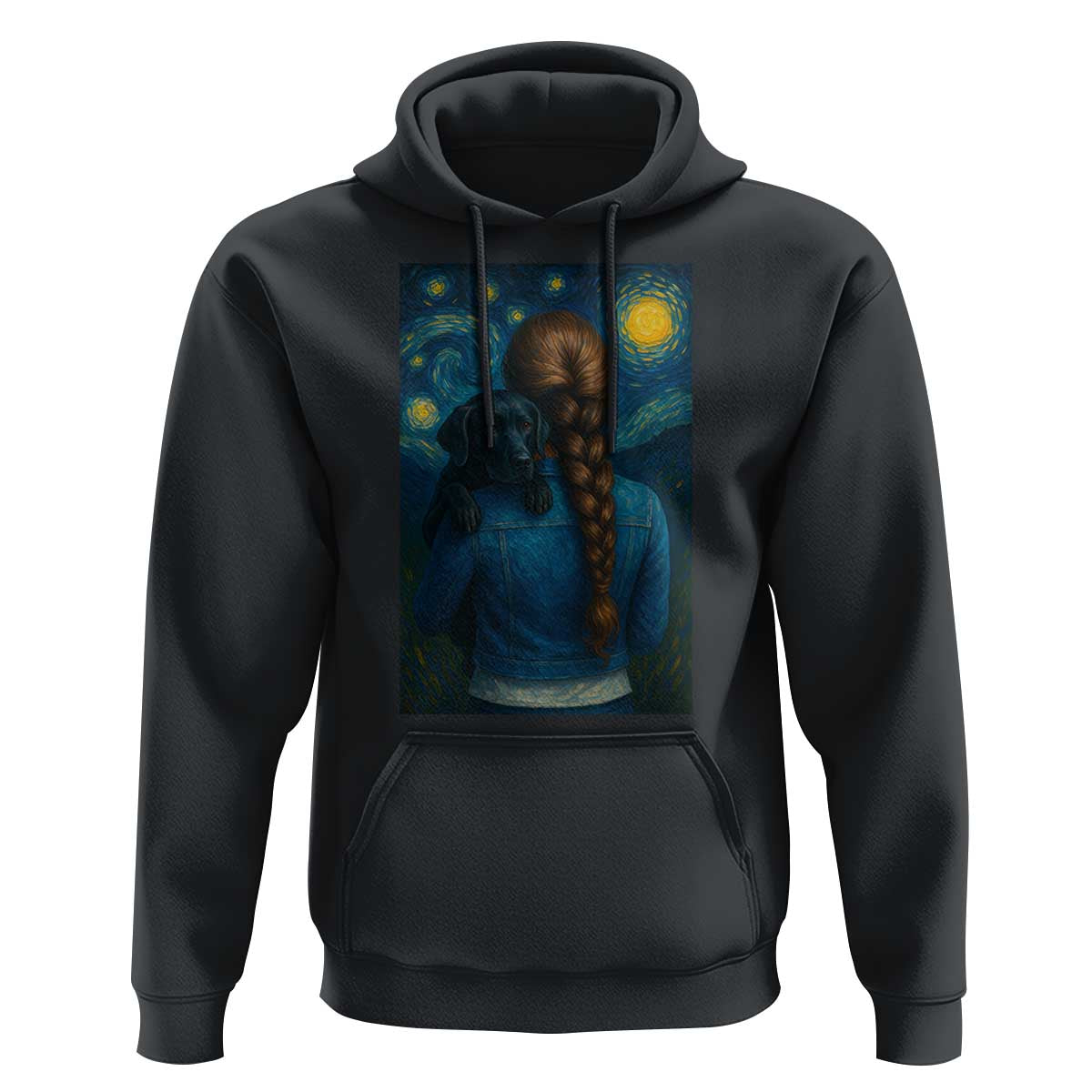 Starry Night Art Parody Hoodie Girl And Labrador Retriever Dog Mom Gift - Wonder Print Shop
