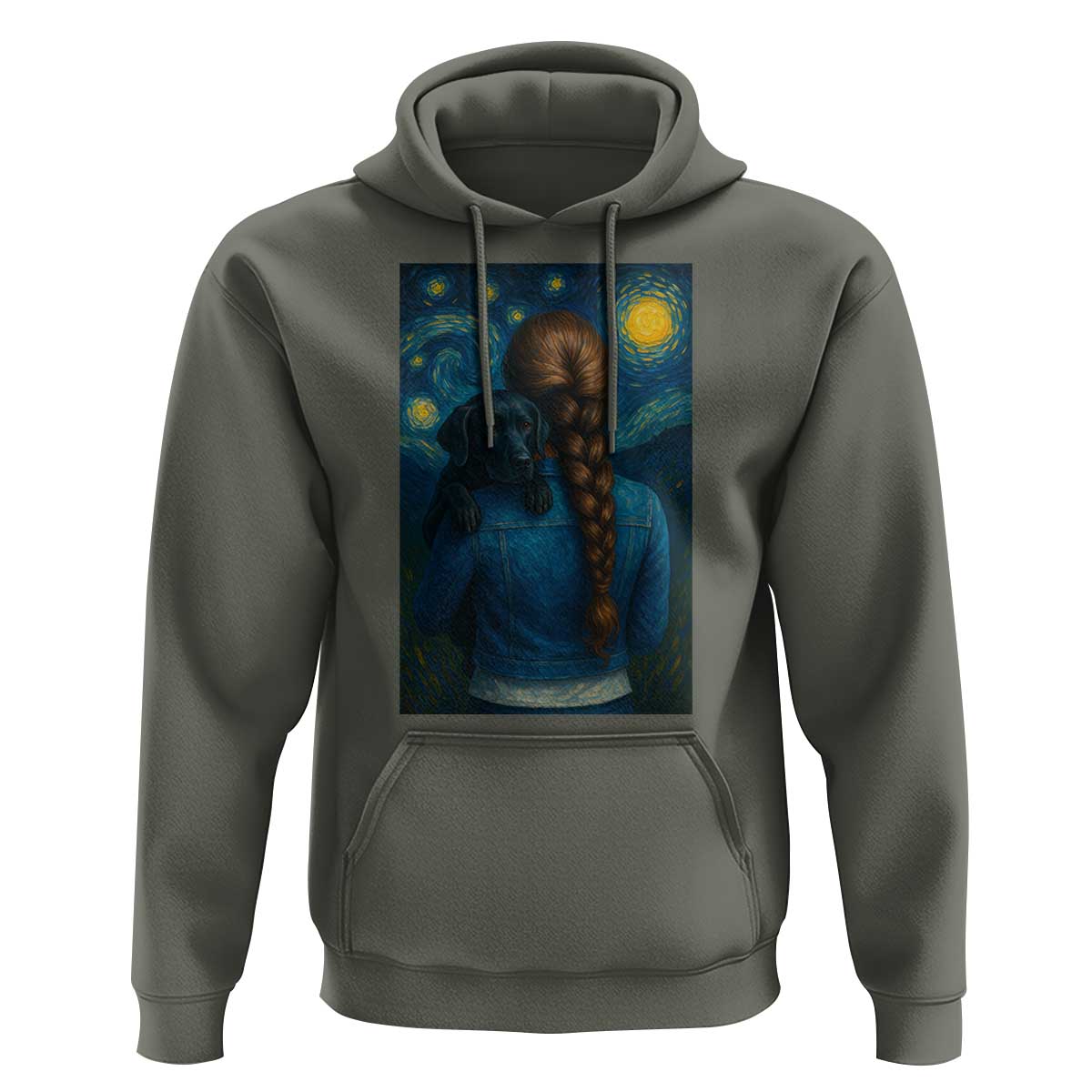 Starry Night Art Parody Hoodie Girl And Labrador Retriever Dog Mom Gift - Wonder Print Shop