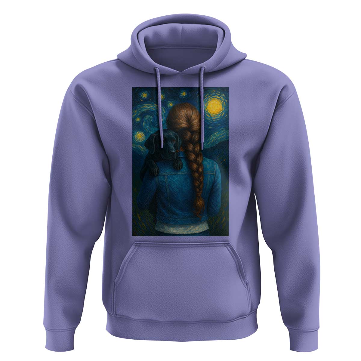 Starry Night Art Parody Hoodie Girl And Labrador Retriever Dog Mom Gift - Wonder Print Shop