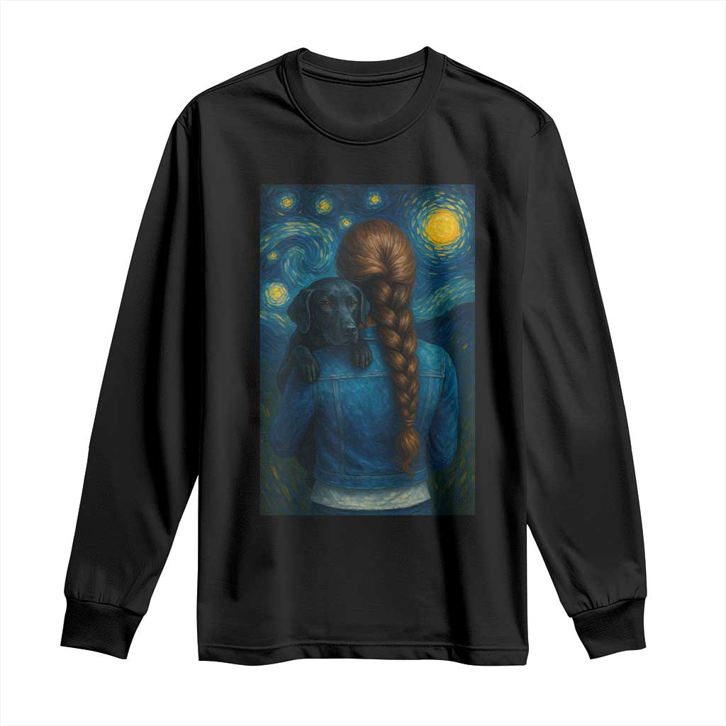 Starry Night Art Parody Long Sleeve Shirt Girl And Labrador Retriever Dog Mom Gift - Wonder Print Shop