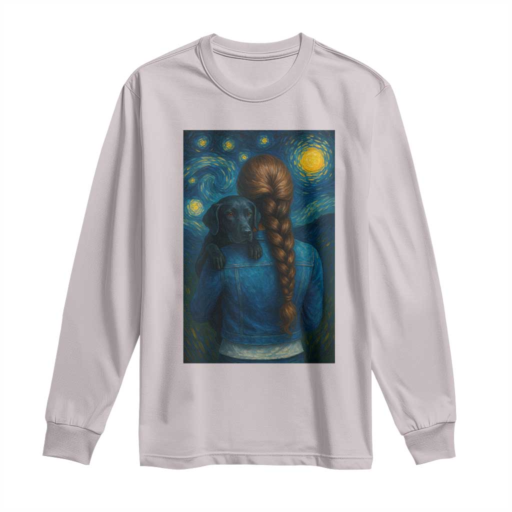Starry Night Art Parody Long Sleeve Shirt Girl And Labrador Retriever Dog Mom Gift - Wonder Print Shop