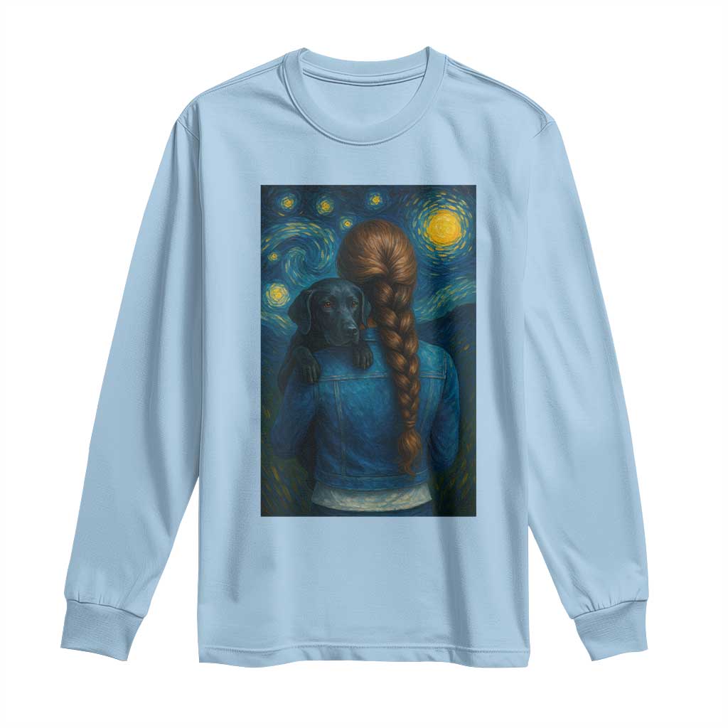 Starry Night Art Parody Long Sleeve Shirt Girl And Labrador Retriever Dog Mom Gift - Wonder Print Shop