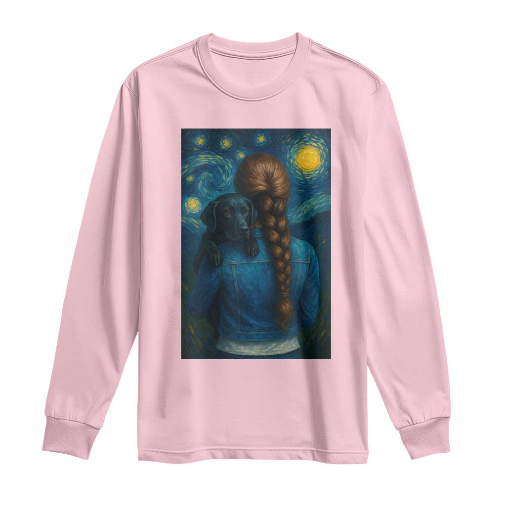 Starry Night Art Parody Long Sleeve Shirt Girl And Labrador Retriever Dog Mom Gift - Wonder Print Shop