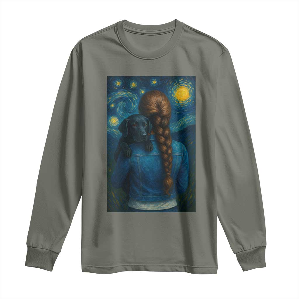 Starry Night Art Parody Long Sleeve Shirt Girl And Labrador Retriever Dog Mom Gift - Wonder Print Shop