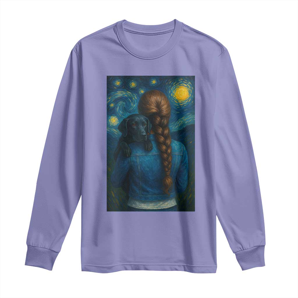 Starry Night Art Parody Long Sleeve Shirt Girl And Labrador Retriever Dog Mom Gift - Wonder Print Shop