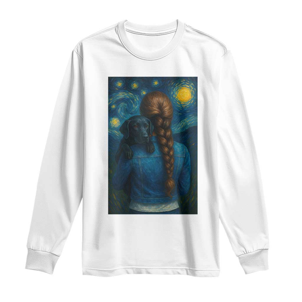 Starry Night Art Parody Long Sleeve Shirt Girl And Labrador Retriever Dog Mom Gift - Wonder Print Shop