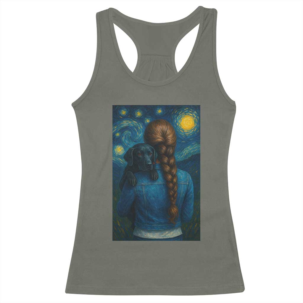 Starry Night Art Parody Racerback Tank Top Girl And Labrador Retriever Dog Mom Gift - Wonder Print Shop