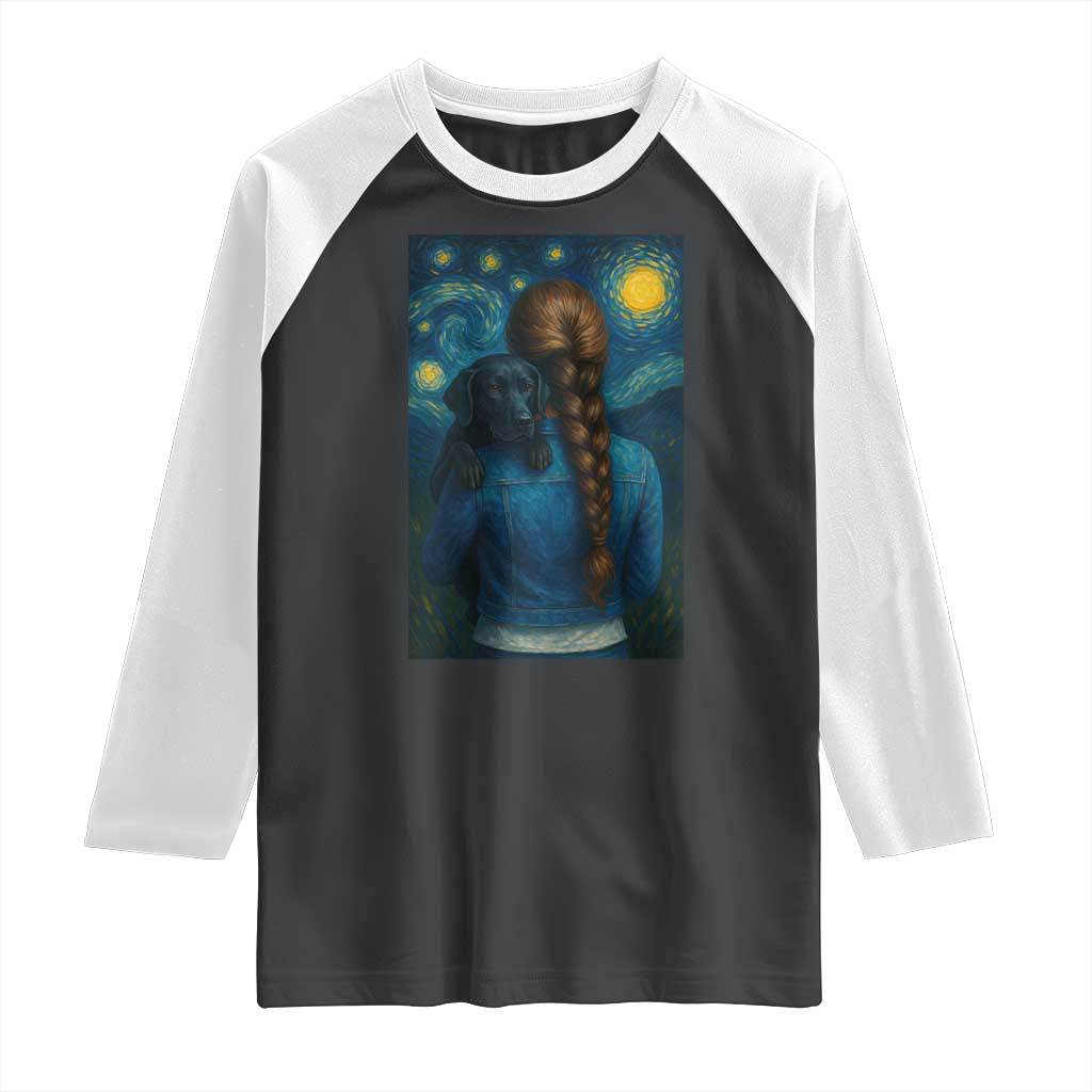Starry Night Art Parody Raglan Shirt Girl And Labrador Retriever Dog Mom Gift - Wonder Print Shop