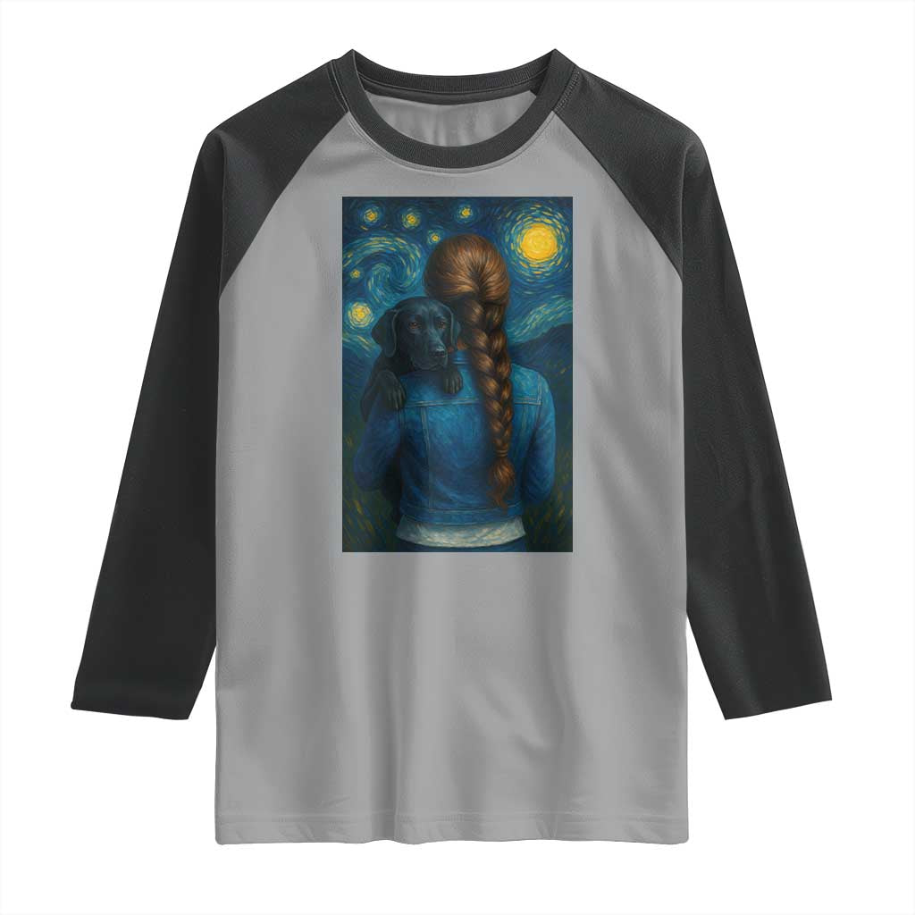 Starry Night Art Parody Raglan Shirt Girl And Labrador Retriever Dog Mom Gift - Wonder Print Shop