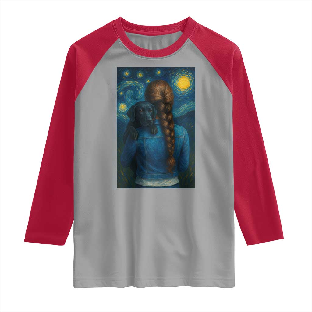 Starry Night Art Parody Raglan Shirt Girl And Labrador Retriever Dog Mom Gift - Wonder Print Shop