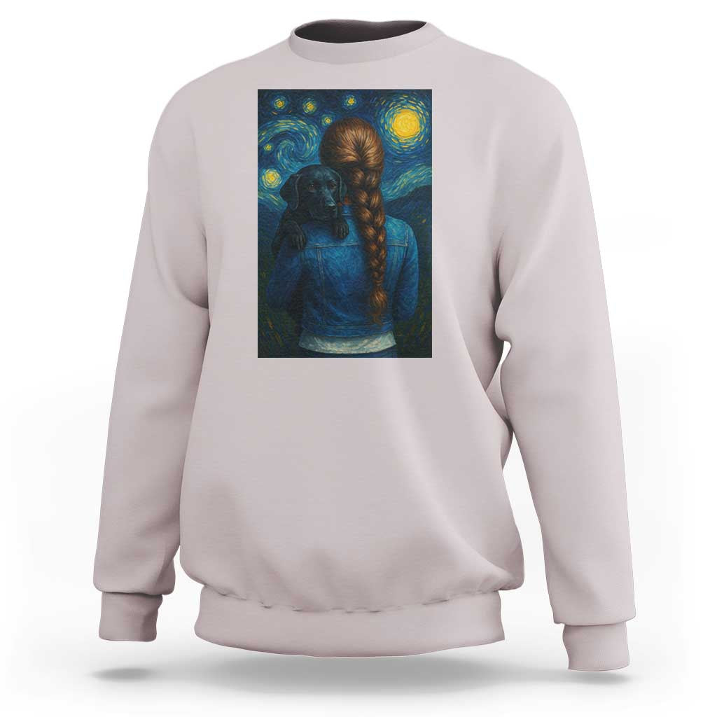 Starry Night Art Parody Sweatshirt Girl And Labrador Retriever Dog Mom Gift - Wonder Print Shop
