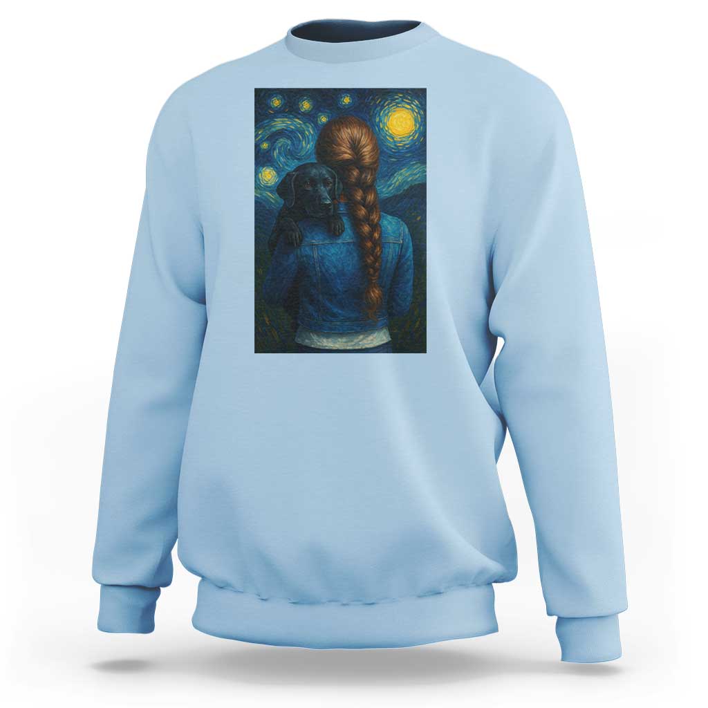 Starry Night Art Parody Sweatshirt Girl And Labrador Retriever Dog Mom Gift - Wonder Print Shop